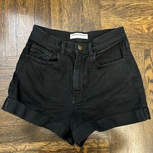 American Apparel High Waisted Cuffed Denim Shorts - black denim size 26/27